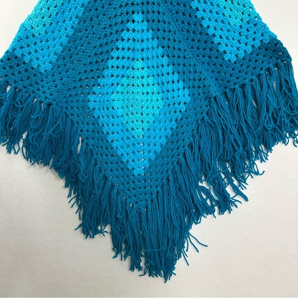 Handmade Teal Crochet Poncho Oversized Duster Boho Hippie Granny  *READ - Picture 5 of 12